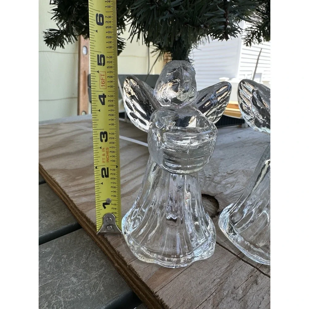 VTG Centurion Collection Angel‎ Candle Holders Set of 2 Glass W/Box About 4 Inch